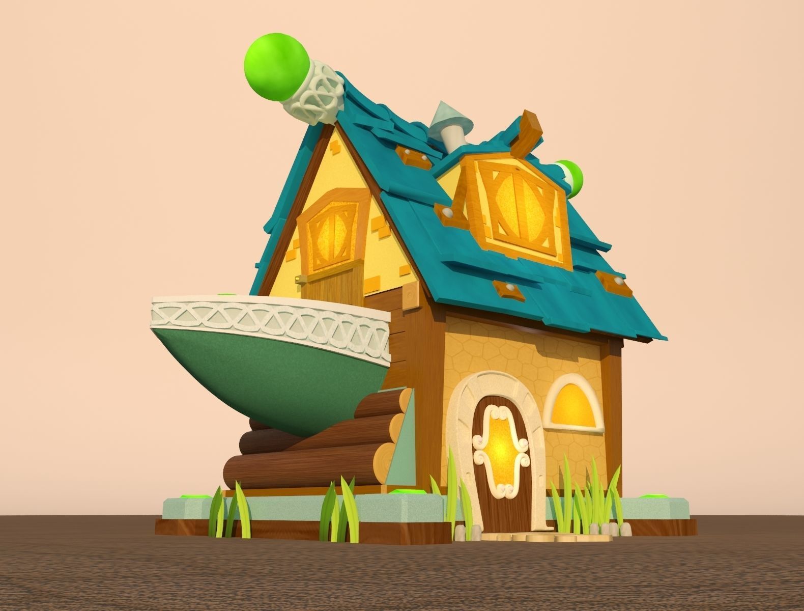 Cartoon lodge Free low-poly 3D model_1