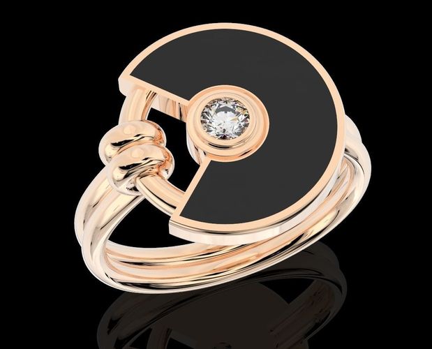 Stylish ring with enamel and stone 360 3D print model