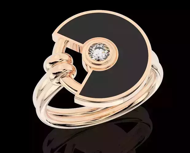 Stylish ring with enamel and stone 360 3D print model