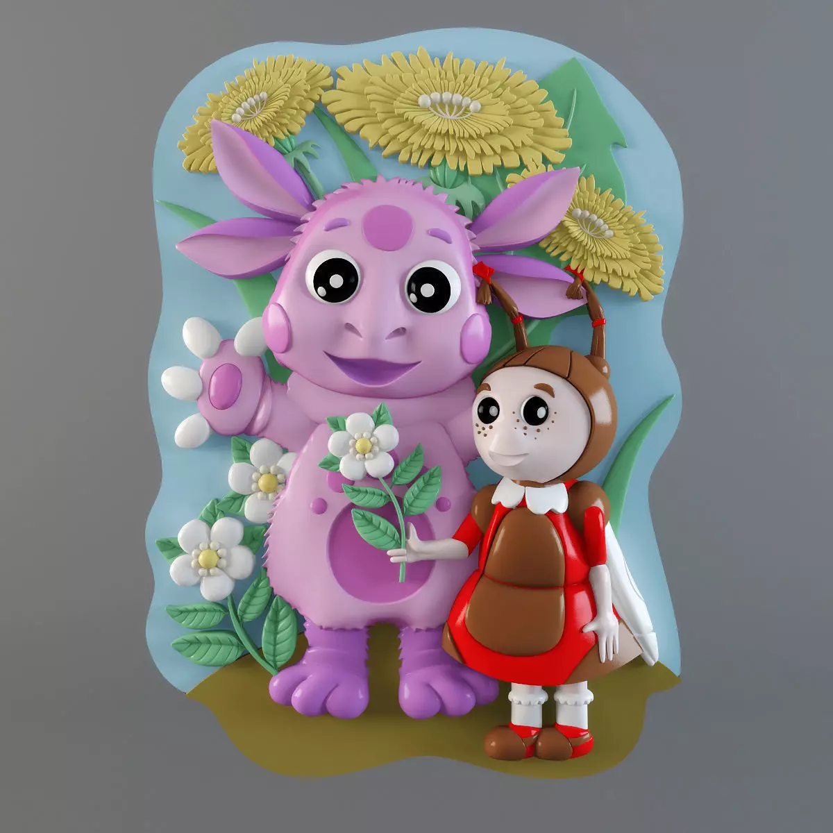 luntik little girl and monster 3D print model