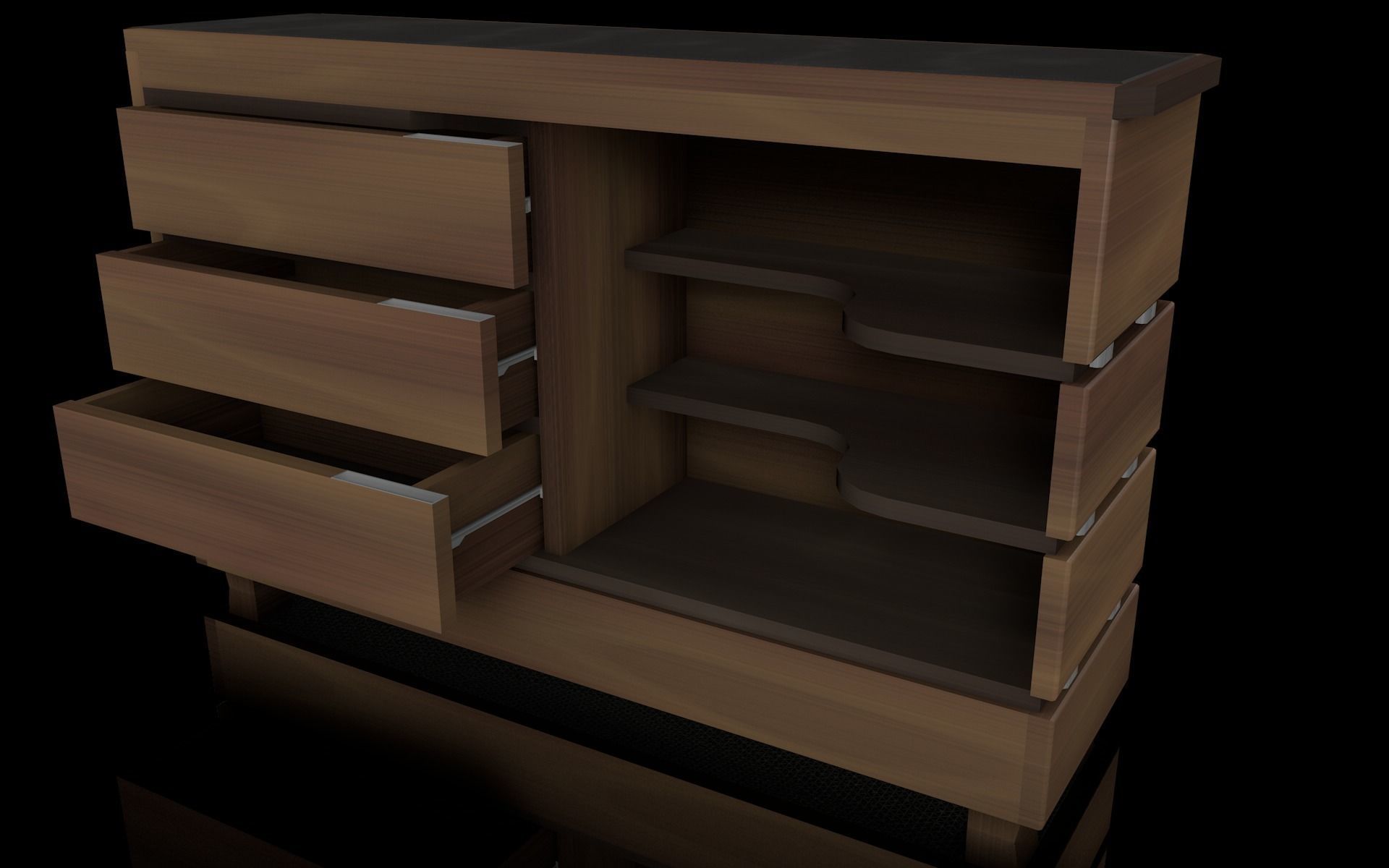 Comoda wooden chest of drawers Low-poly 3D model_3