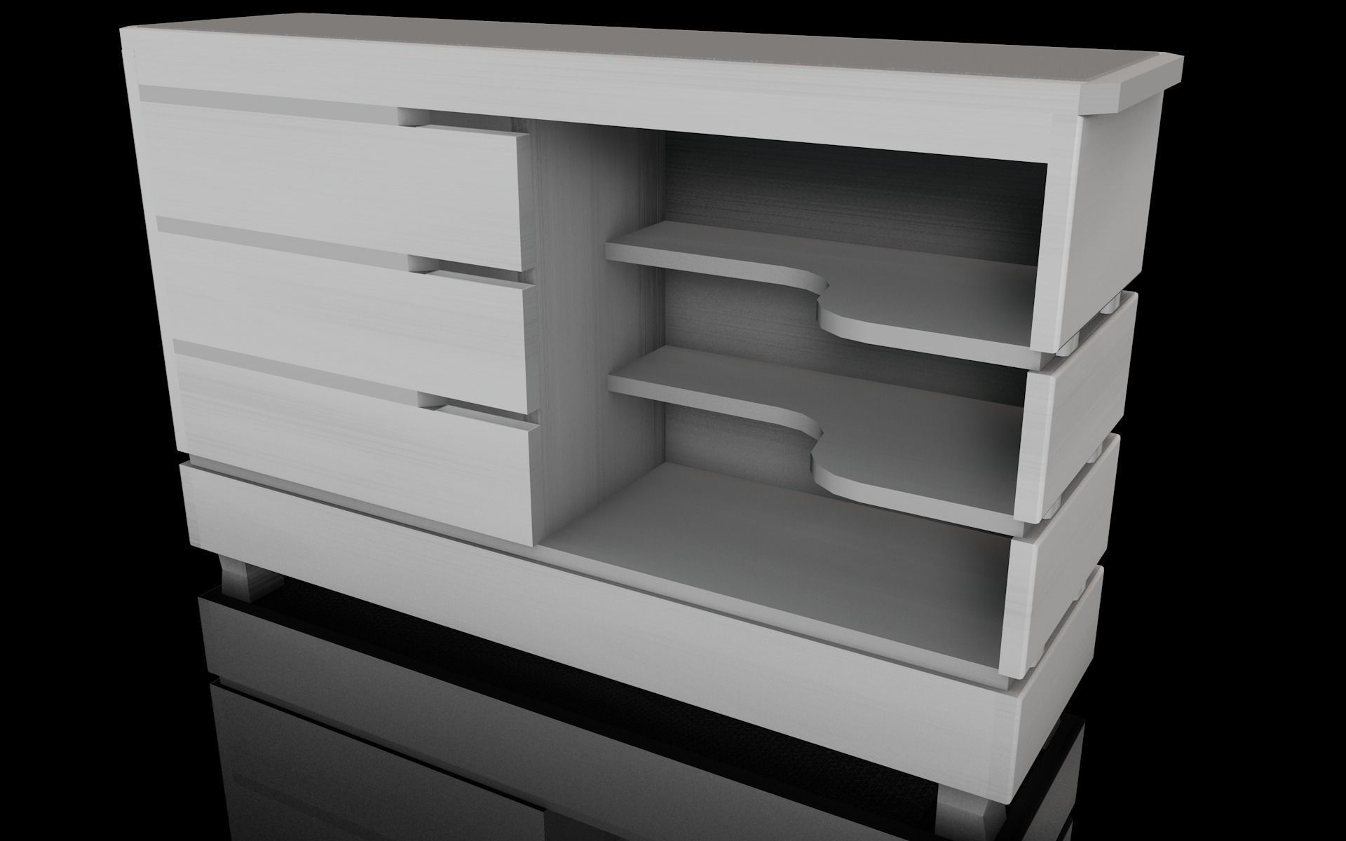Comoda wooden chest of drawers Low-poly 3D model_1