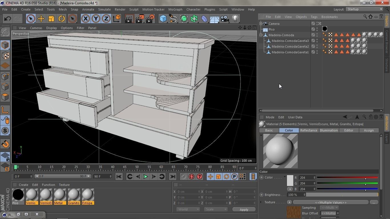 Comoda wooden chest of drawers Low-poly 3D model_10