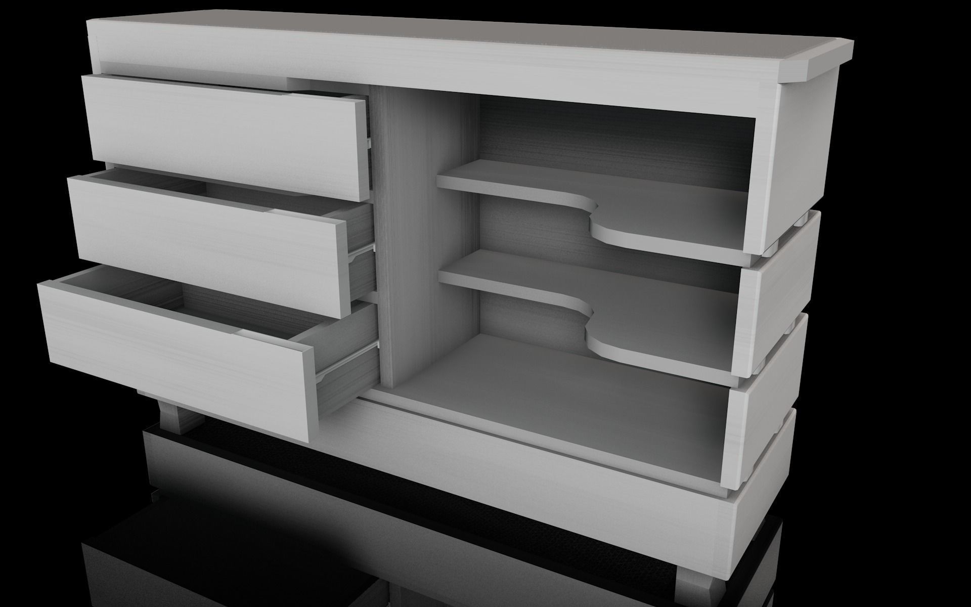 Comoda wooden chest of drawers Low-poly 3D model_4