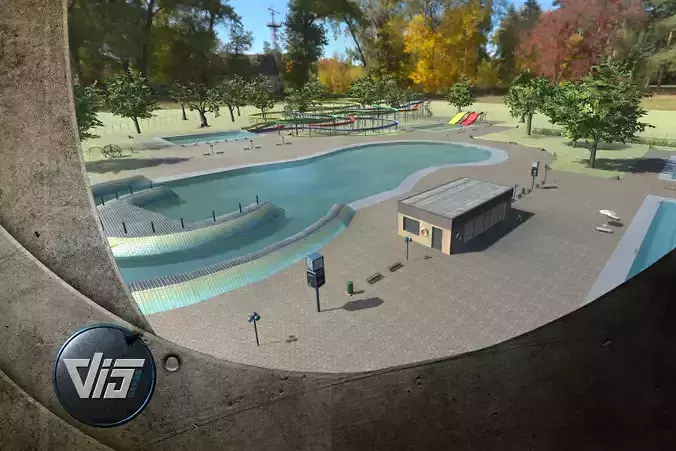 Waterpark swimming pool in video game