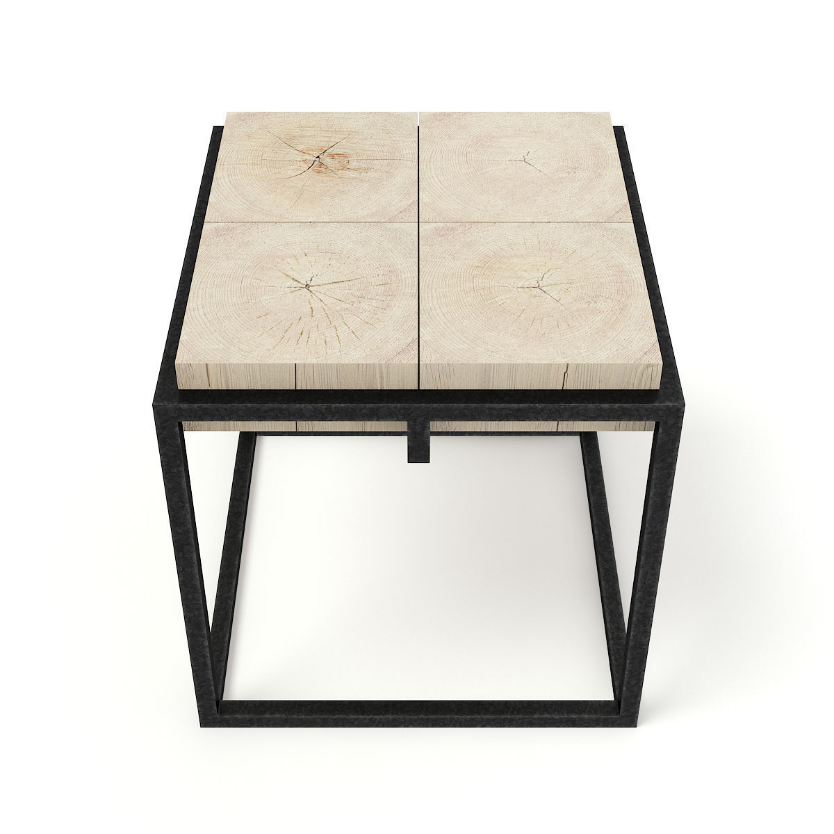 Wood and Metal Square Coffee Table 3D model_2