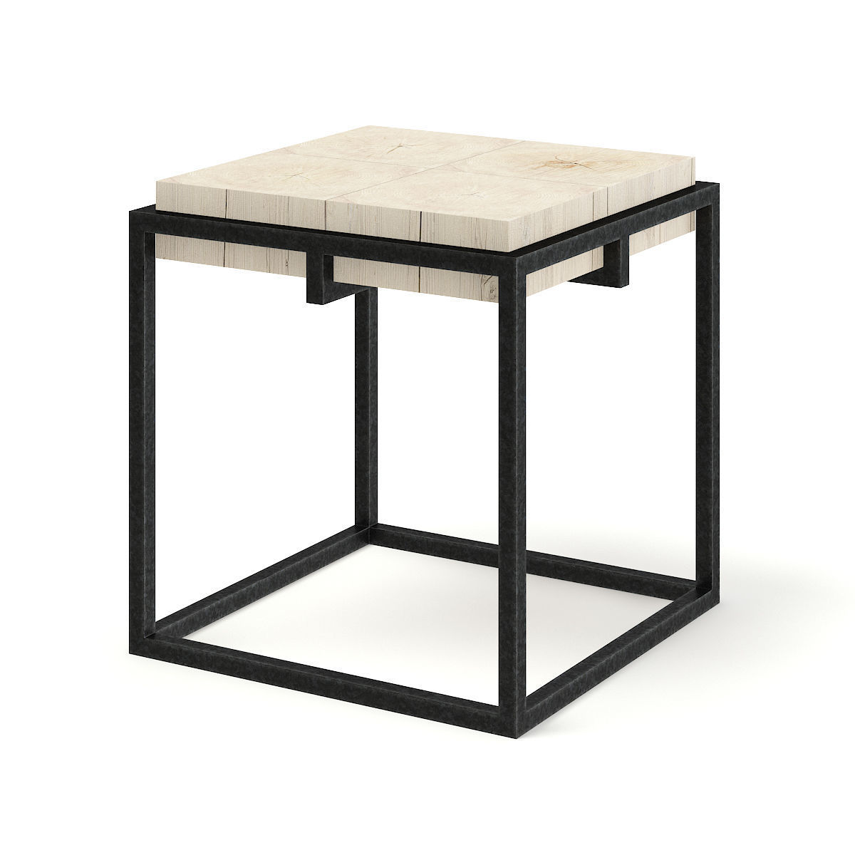 Wood and Metal Square Coffee Table 3D model_1