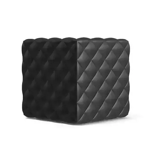 Black Leather Cube Pouf