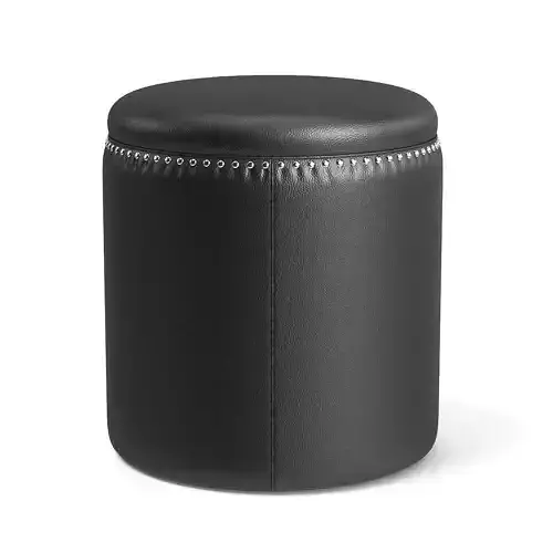 Round Black Leather Stool