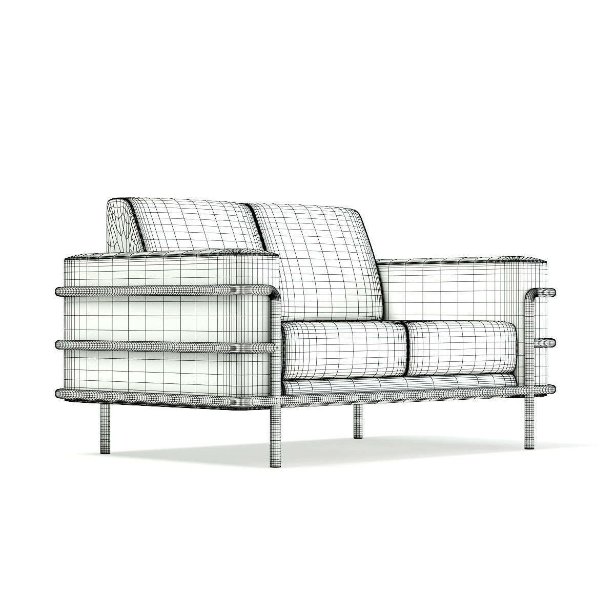 Black Leather Sofa 3D model_3