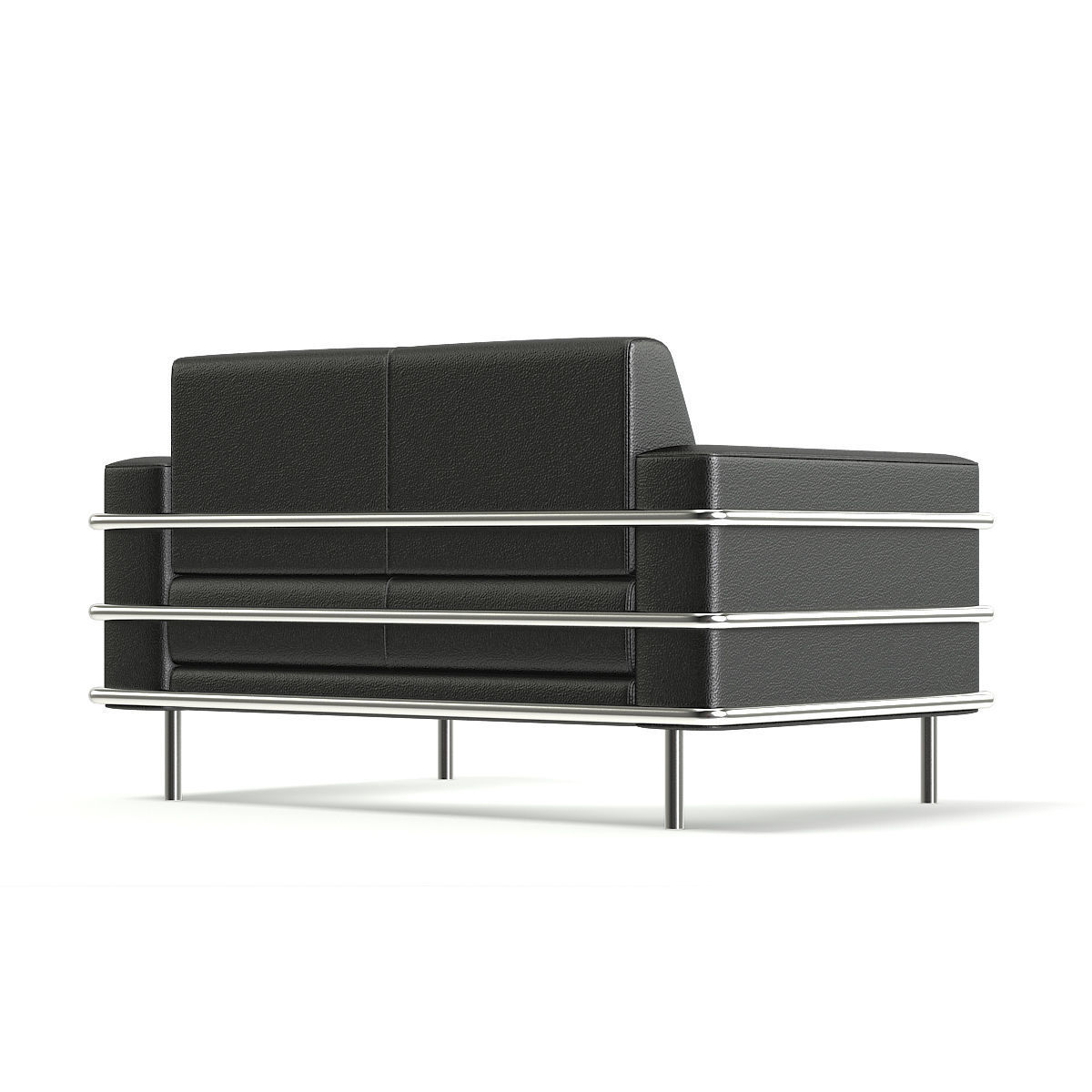 Black Leather Sofa 3D model_1