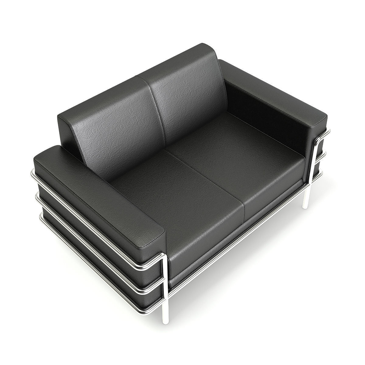 Black Leather Sofa 3D model_2