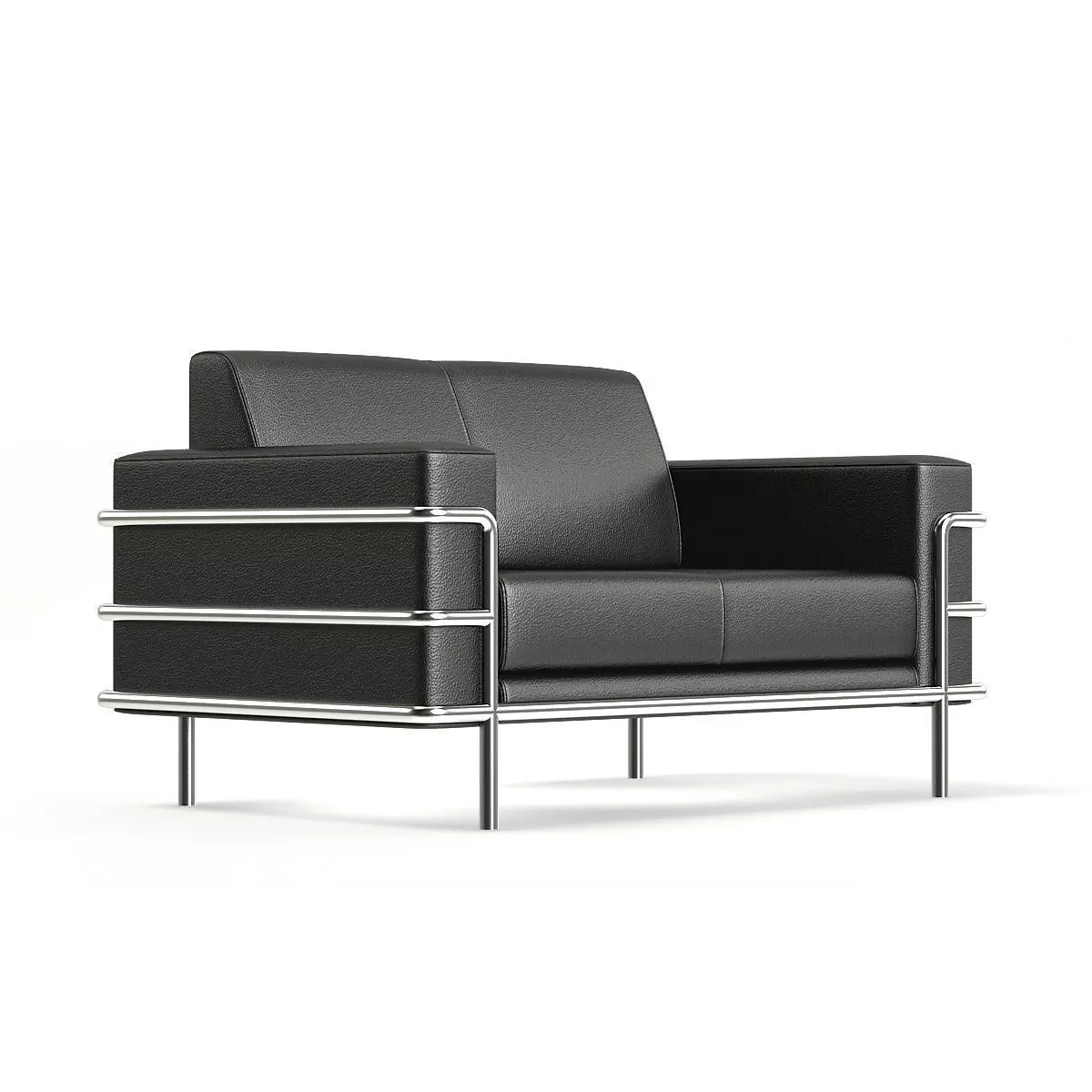 Black Leather Sofa 3D model_0