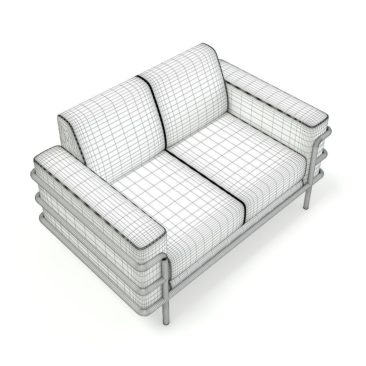 Black Leather Sofa 3D model_5