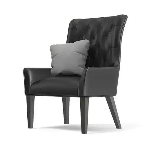 Black Leather Classic Armchair with Pillow