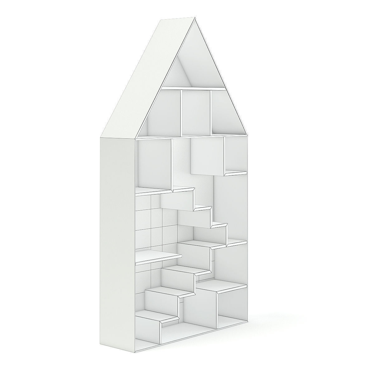 House Shape Shelf with Patterned Back 3D model_4