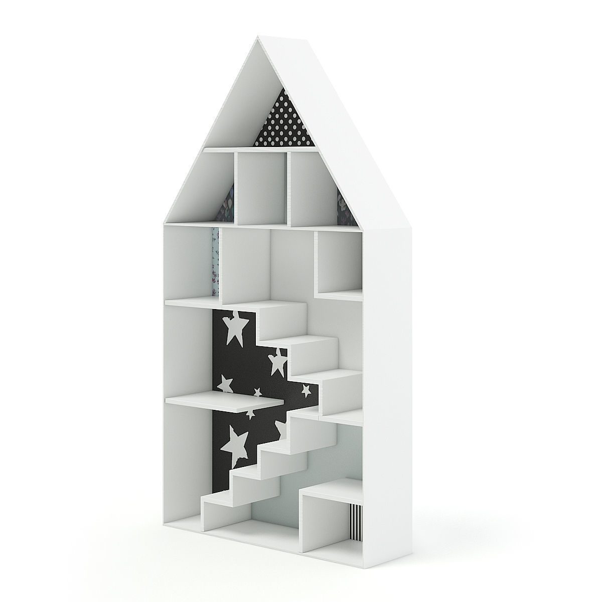 House Shape Shelf with Patterned Back 3D model_2