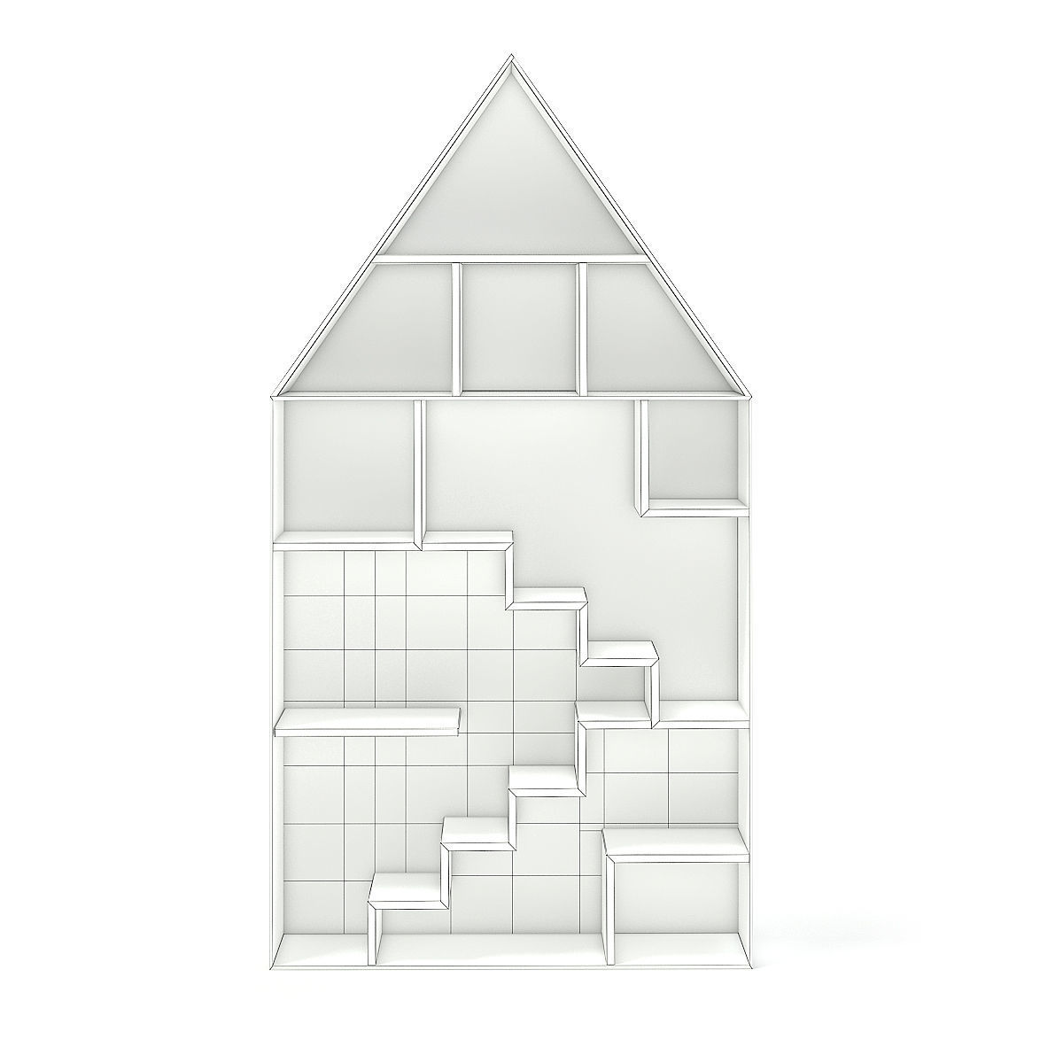 House Shape Shelf with Patterned Back 3D model_3
