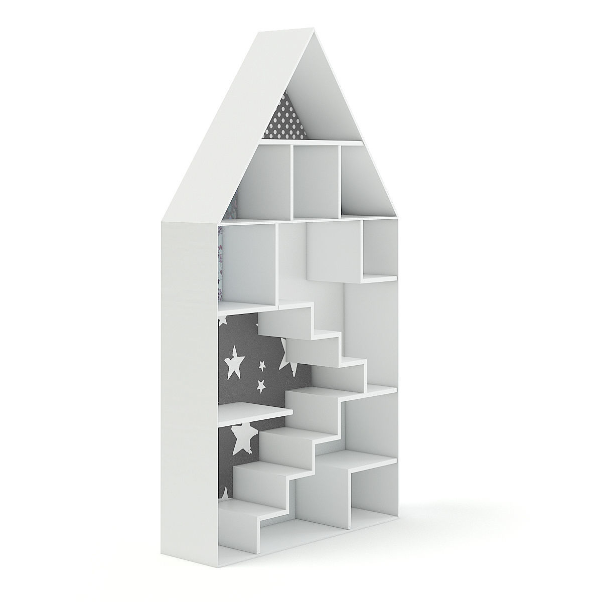 House Shape Shelf with Patterned Back 3D model_1