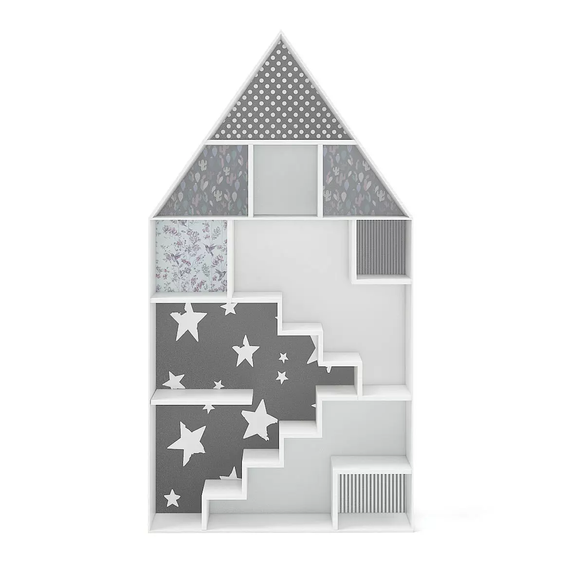House Shape Shelf with Patterned Back 3D model_0