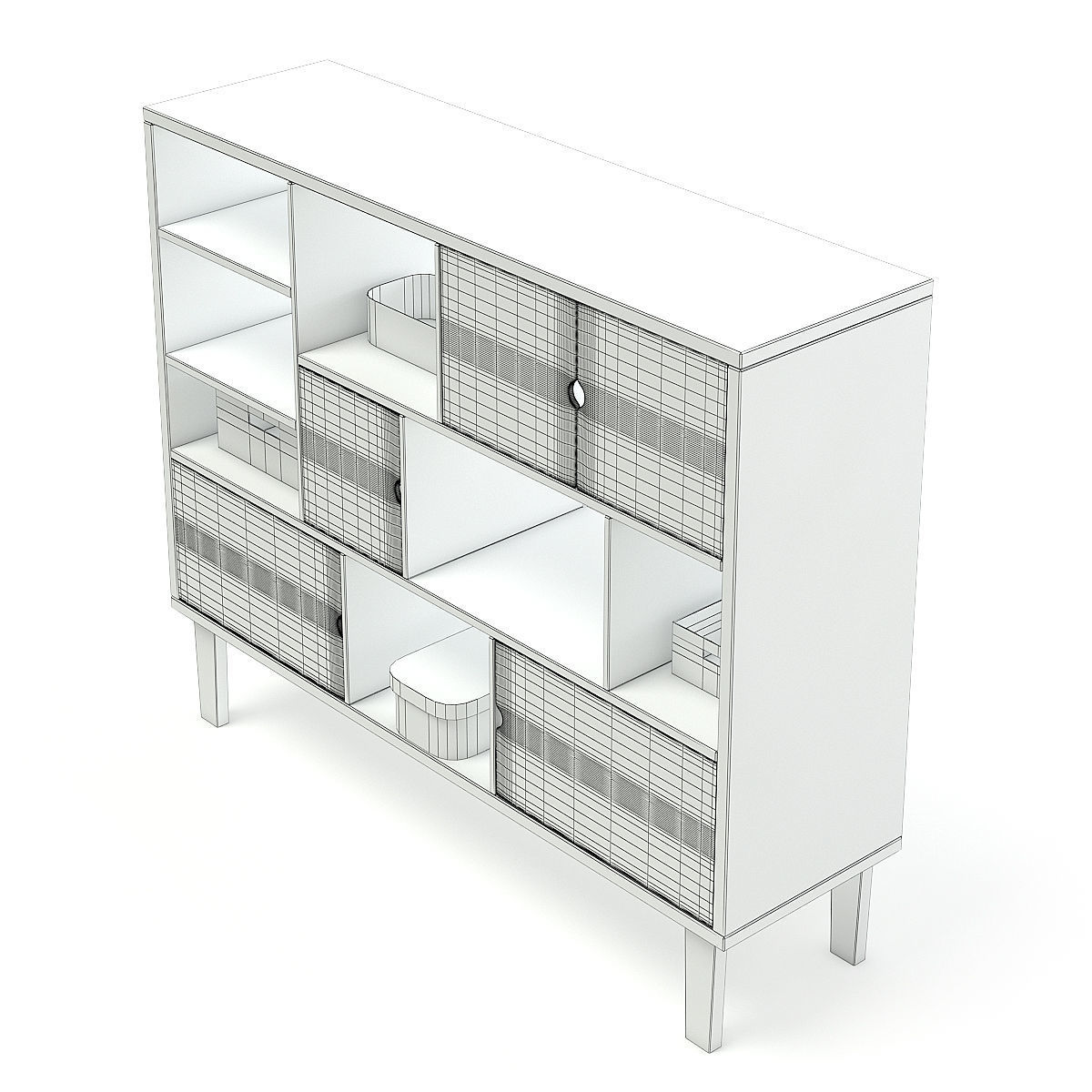 Wooden Shelf with Black and White Boxes 3D model_5
