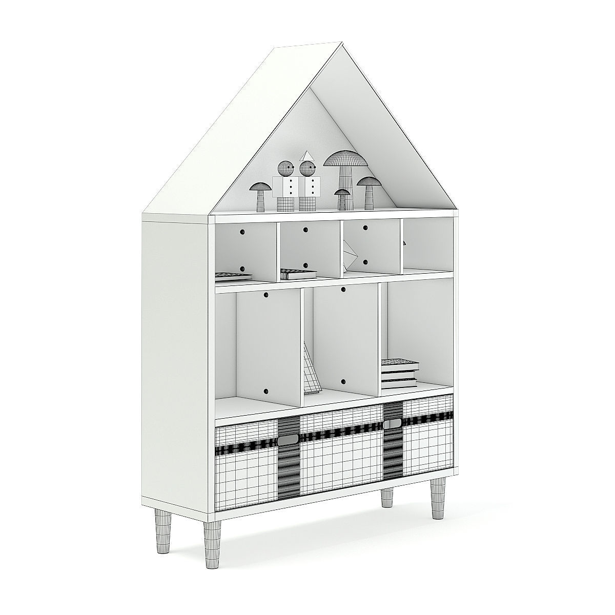 House Shape Shelf with Decorations 3D model_4