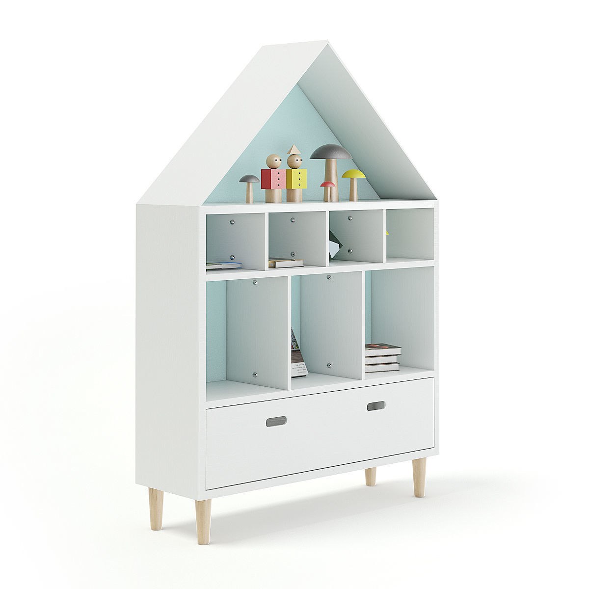 House Shape Shelf with Decorations 3D model_1