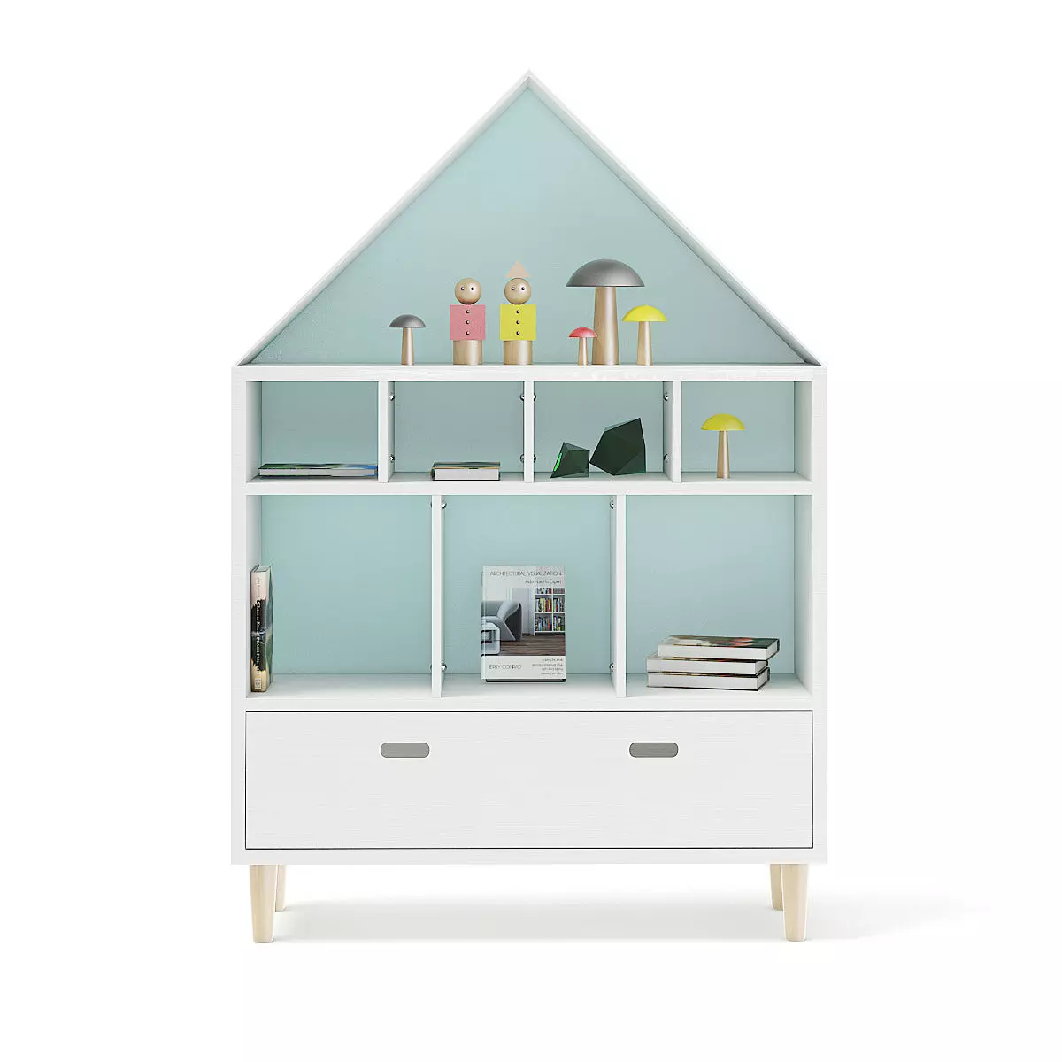 House Shape Shelf with Decorations 3D model_0