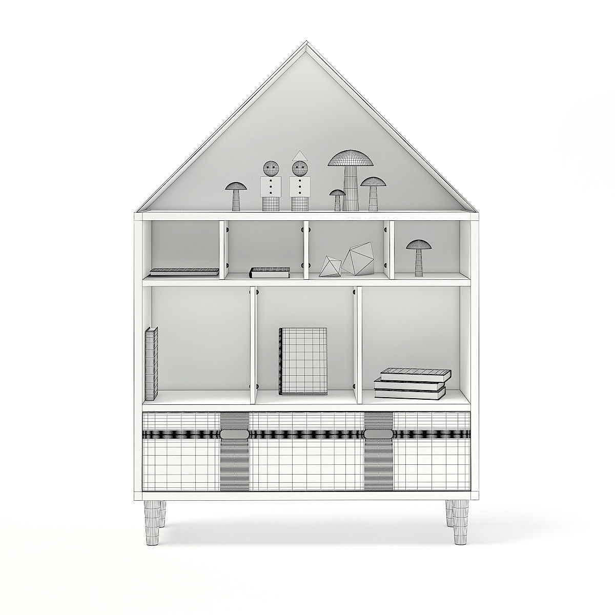 House Shape Shelf with Decorations 3D model_3