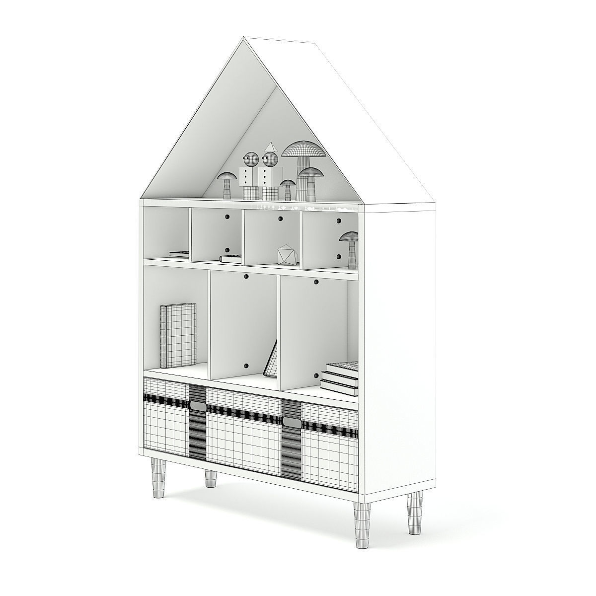 House Shape Shelf with Decorations 3D model_5