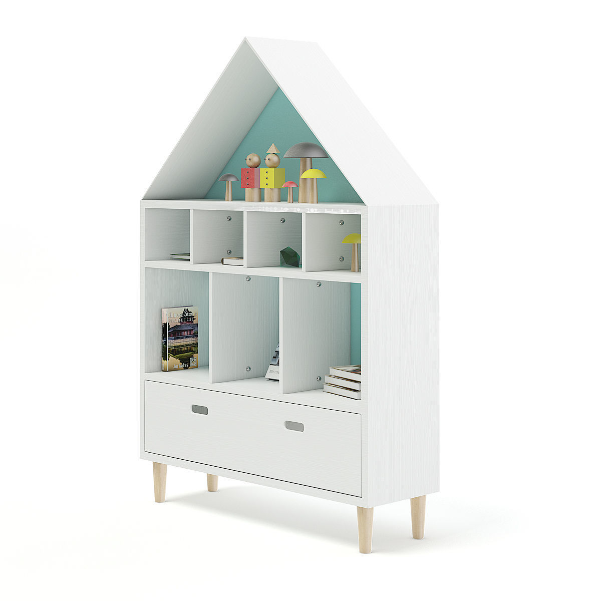 House Shape Shelf with Decorations 3D model_2
