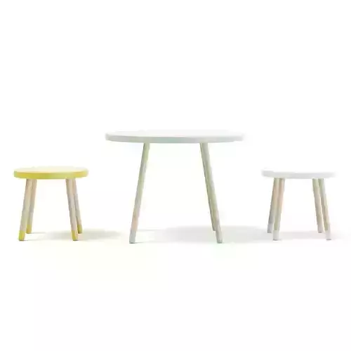 Three Color Children Table and Stools 3D model