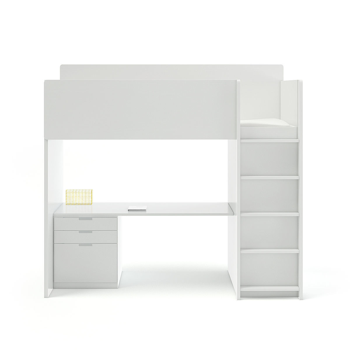White Bunk Bed with Desk 3D model_1