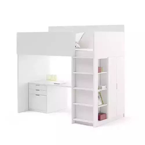White Bunk Bed with Desk