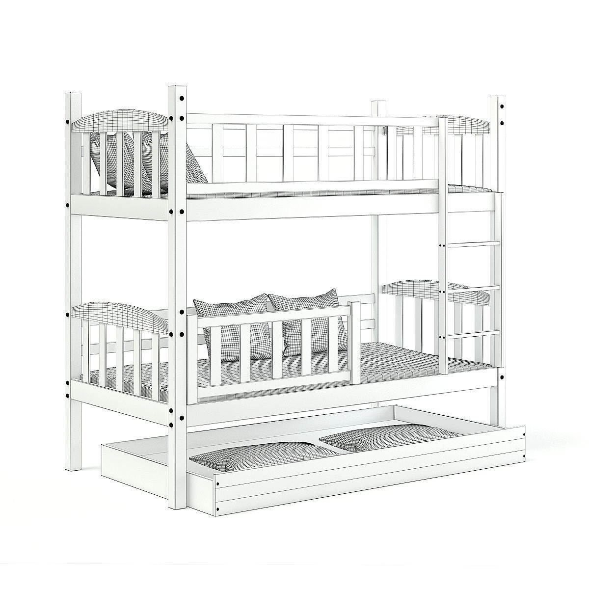 White Bunk Bed 3D model_3