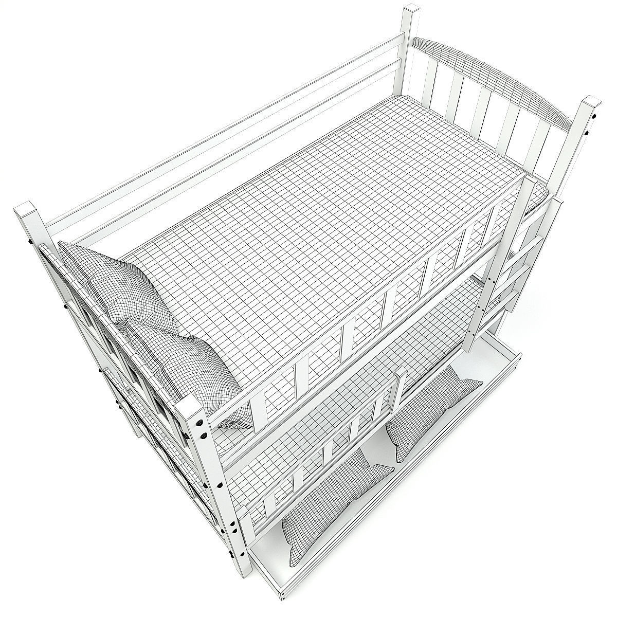 White Bunk Bed 3D model_5