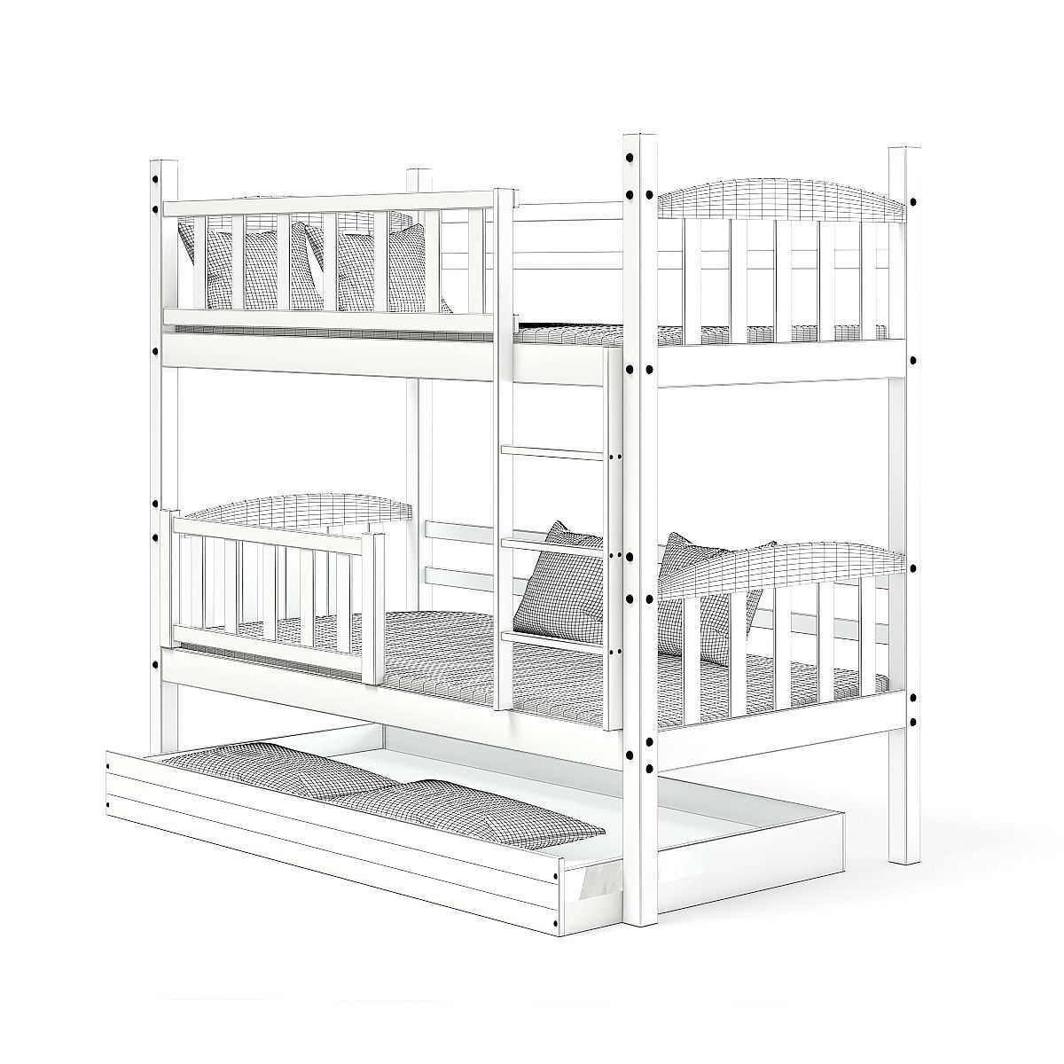 White Bunk Bed 3D model_4