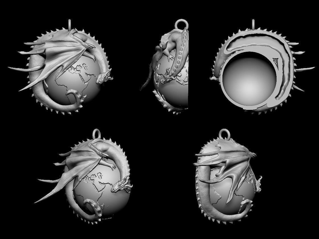 Dragon with earth Pendant 3D print model_1