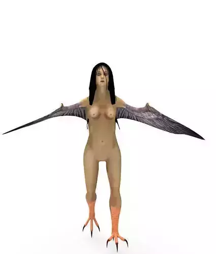 3D Harpy woman with wings
