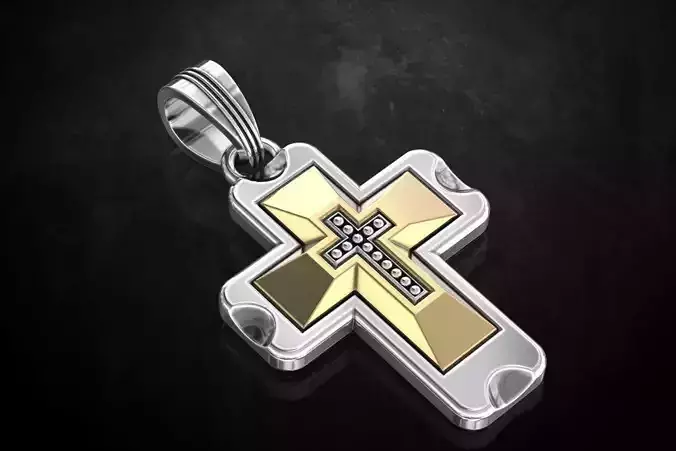 Stylish cross in two metals 362