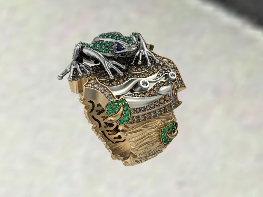 Gevorgian Tree frog jewel ring 3D print model_3