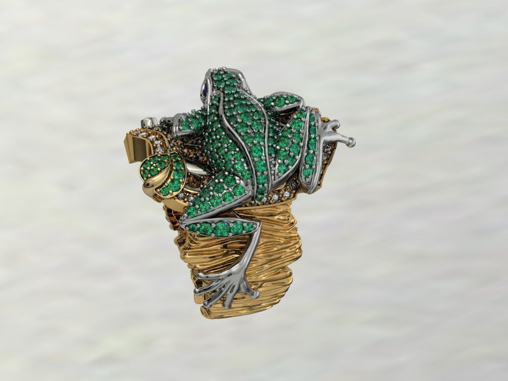 Gevorgian Tree frog jewel ring 3D print model_2