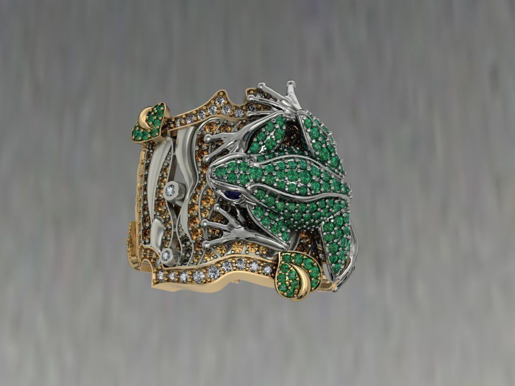 Gevorgian Tree frog jewel ring 3D print model_4