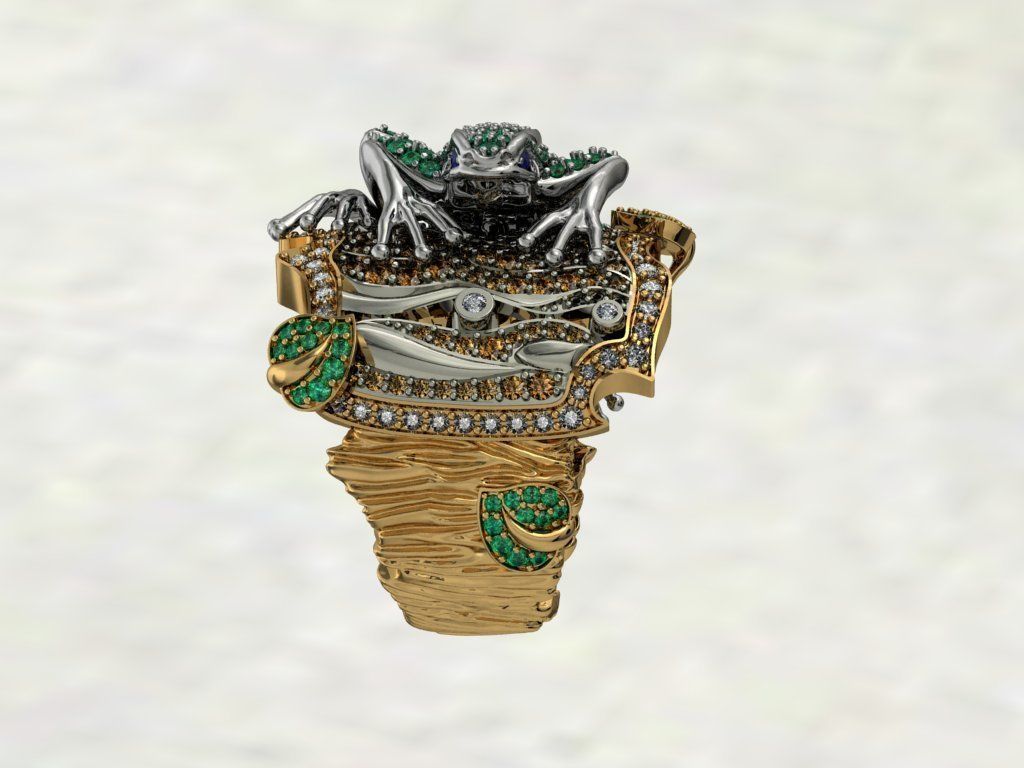 Gevorgian Tree frog jewel ring 3D print model_6