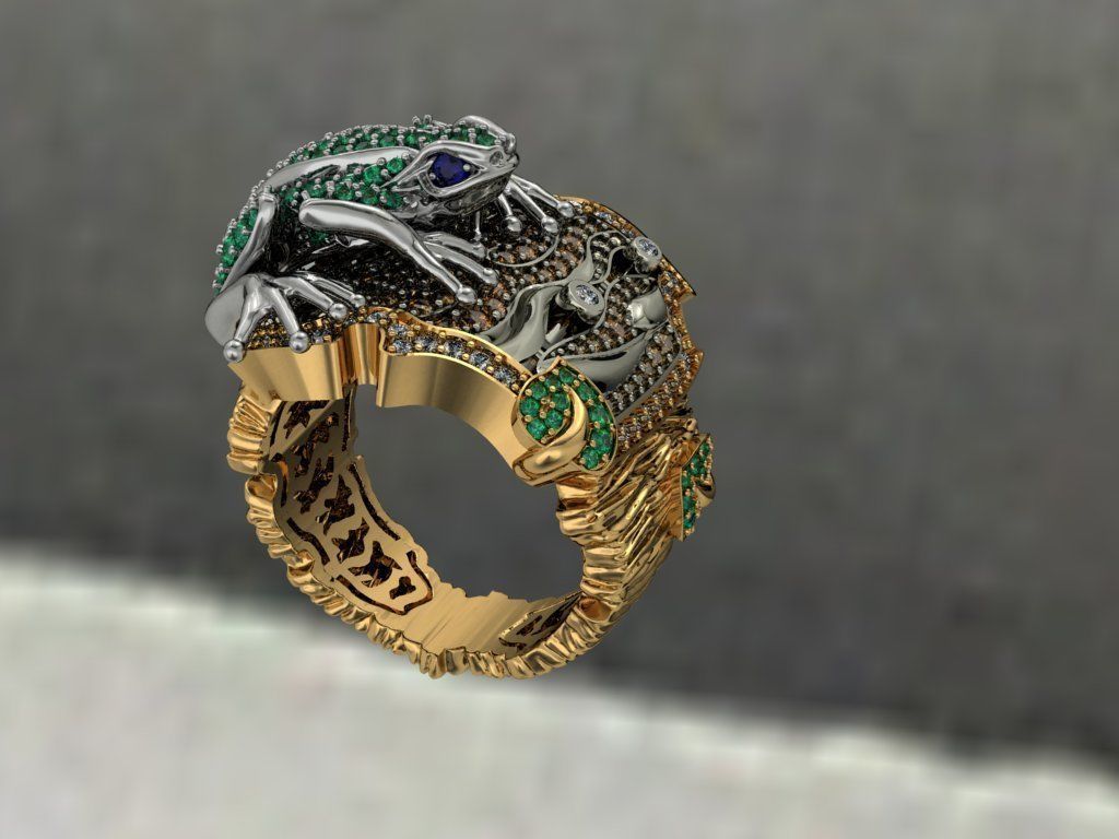 Gevorgian Tree frog jewel ring 3D print model_7