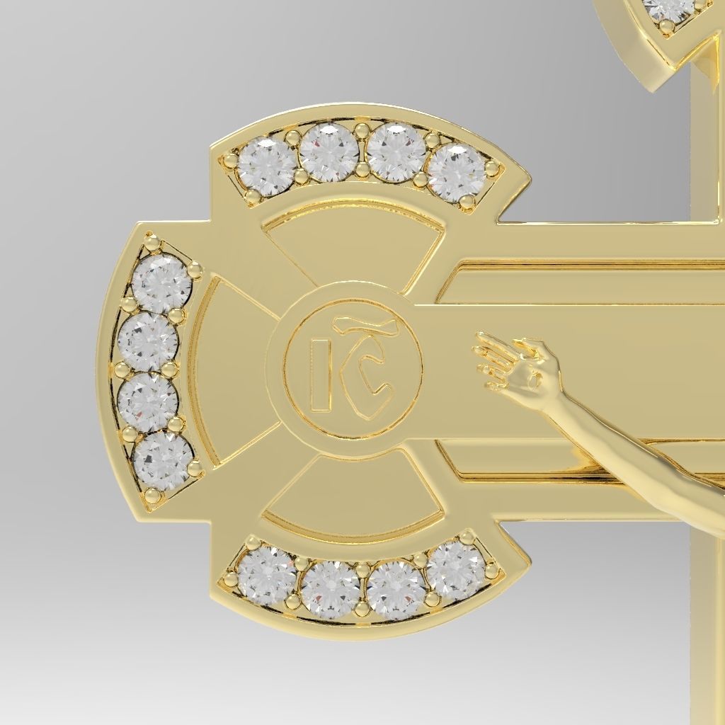 cross gold pendant with diamonds 3D print model_11