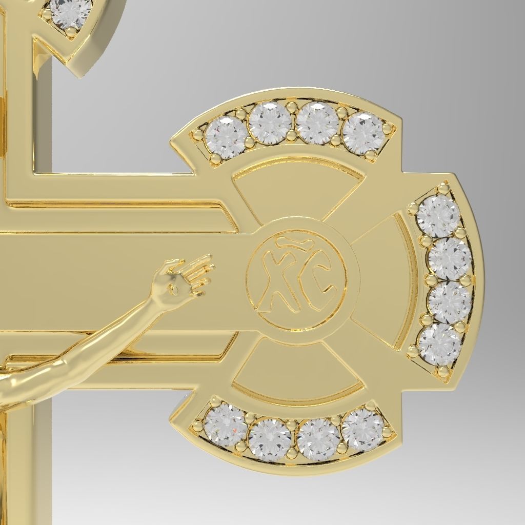 cross gold pendant with diamonds 3D print model_12