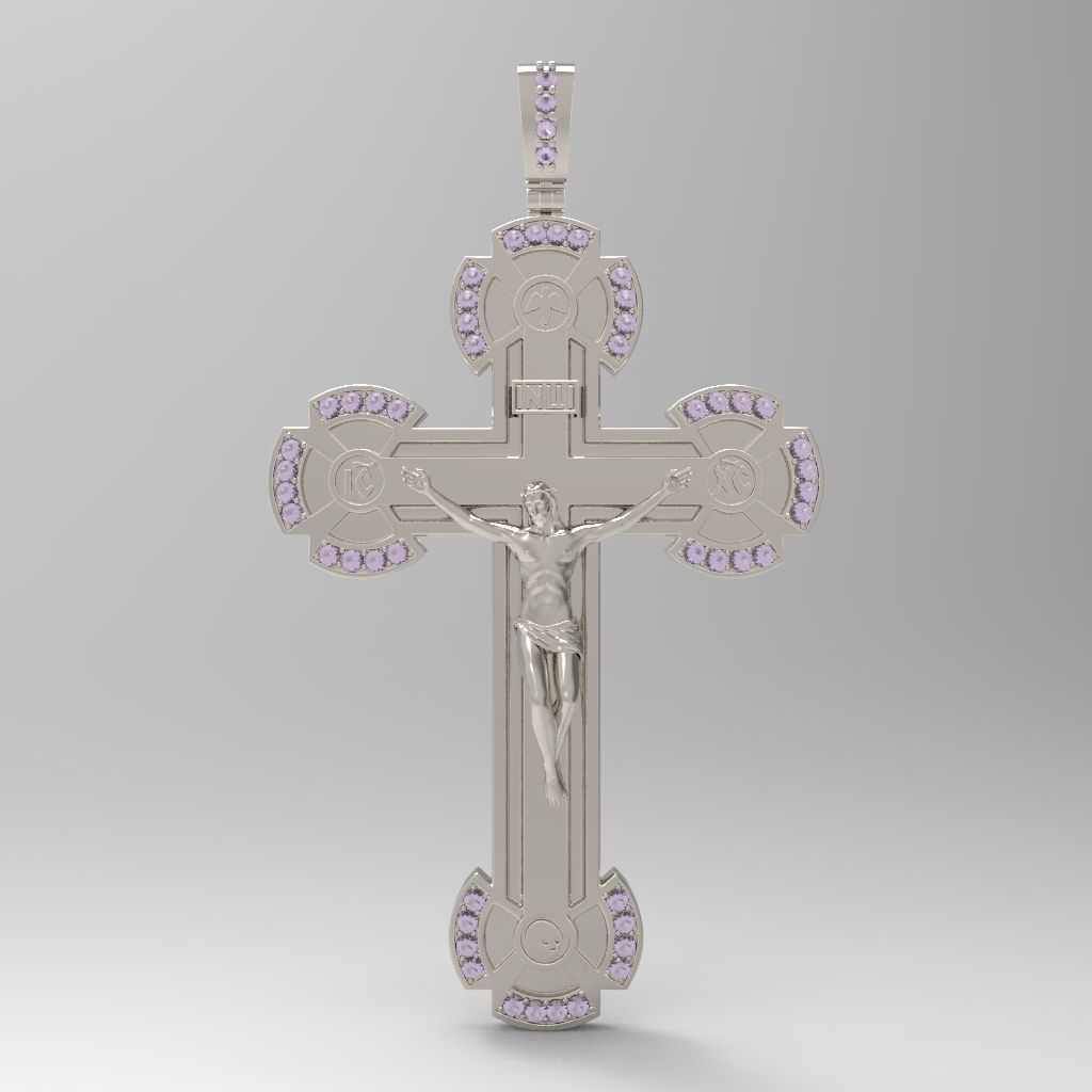 cross gold pendant with diamonds 3D print model_7