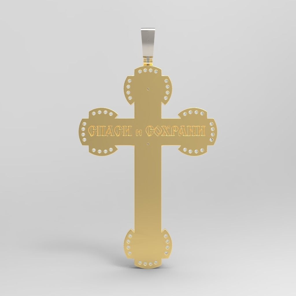 cross gold pendant with diamonds 3D print model_6