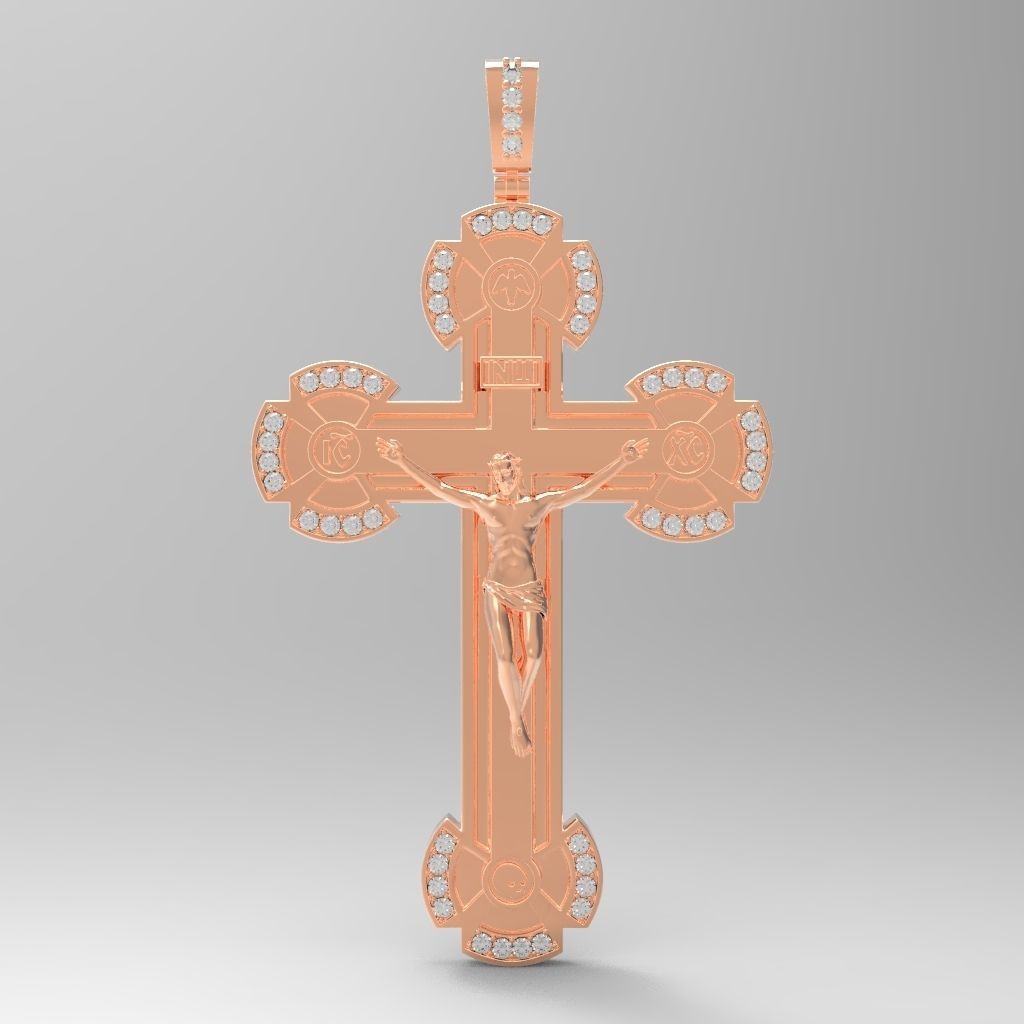 cross gold pendant with diamonds 3D print model_9